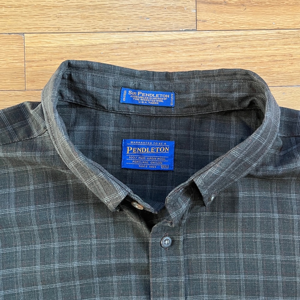 VTG Sir Pendleton Men's Green Check Button Shirt 100% Wool 90s Y2K Western